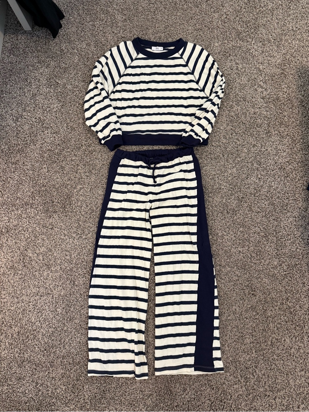 TALULAH Navy & Cream Striped Sweatshirt and Pant Set
